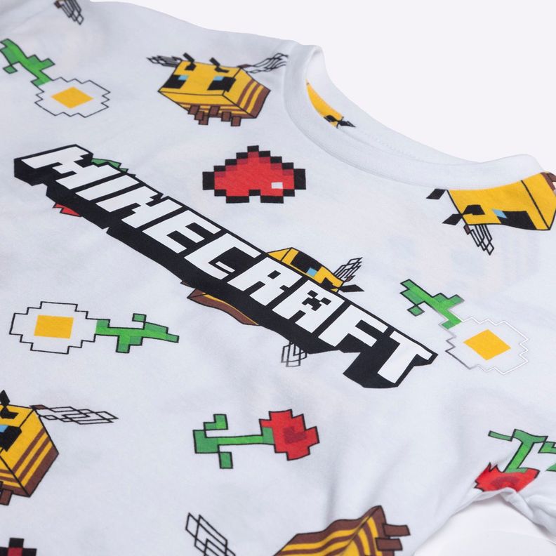 Polera Manga Corta Niña Full Print Blanco Minecraft-1