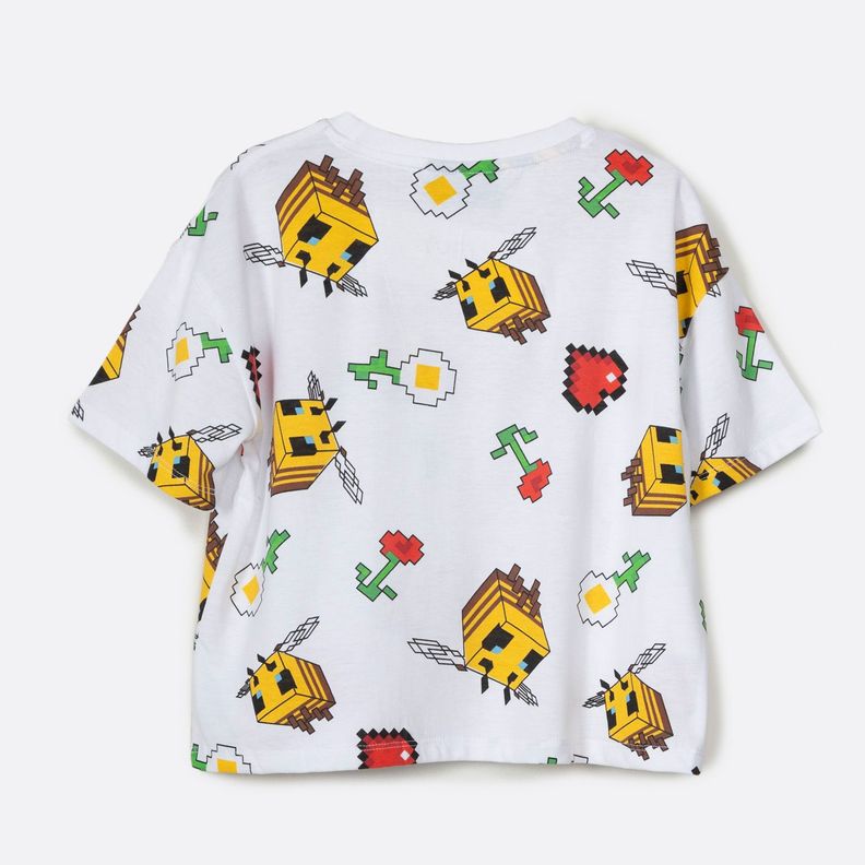 Polera Manga Corta Niña Full Print Blanco Minecraft-2