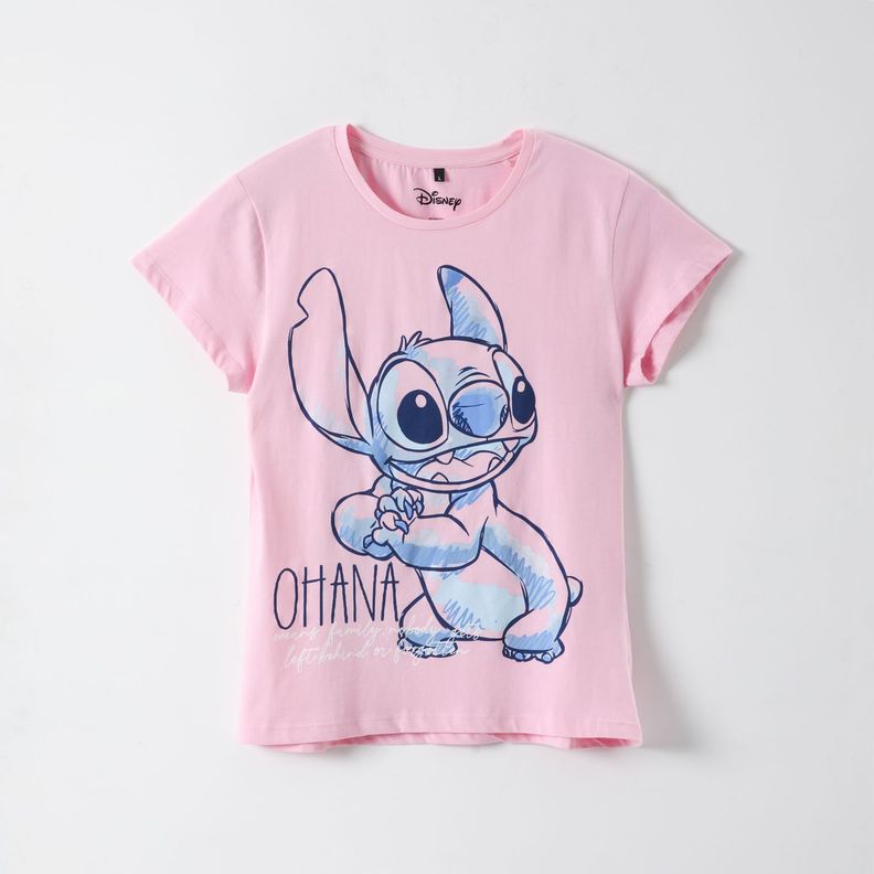 Polera Manga Corta Mujer Lilo & Stitch Rosado Disney-0