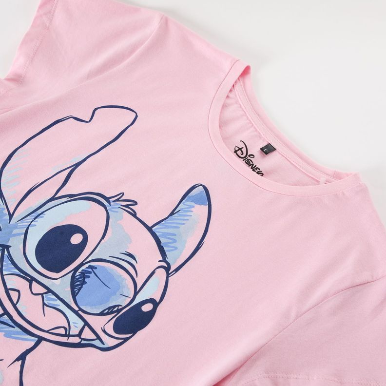 Polera Manga Corta Mujer Lilo & Stitch Rosado Disney-1