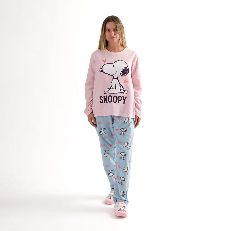 Pijama Polar Mujer Corazones Rosado Snoopy-0