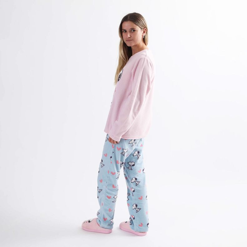 Pijama Polar Mujer Corazones Rosado Snoopy-1