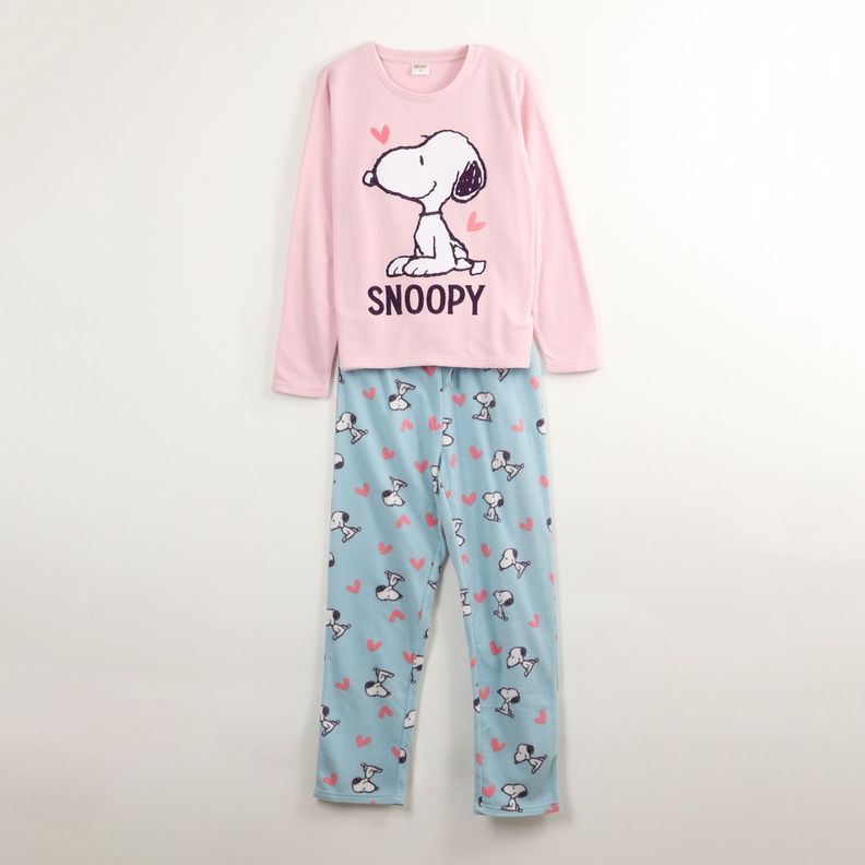 Pijama Polar Mujer Corazones Rosado Snoopy-2
