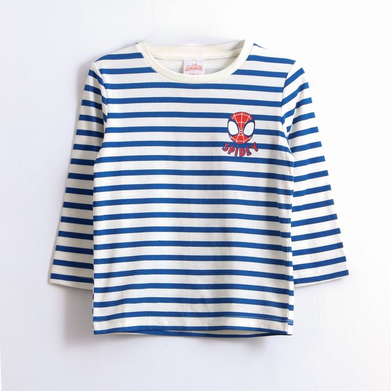Polera Manga Larga Nino Rayas Spidey Azul Marvel