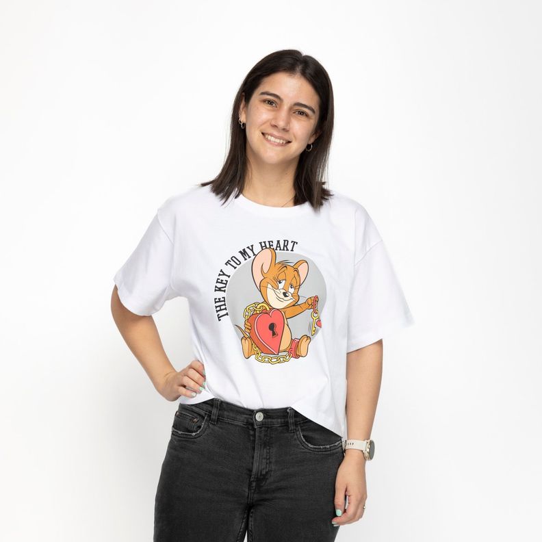 Polera Manga Corta Mujer Jerry Blanco Tom y Jerry-0