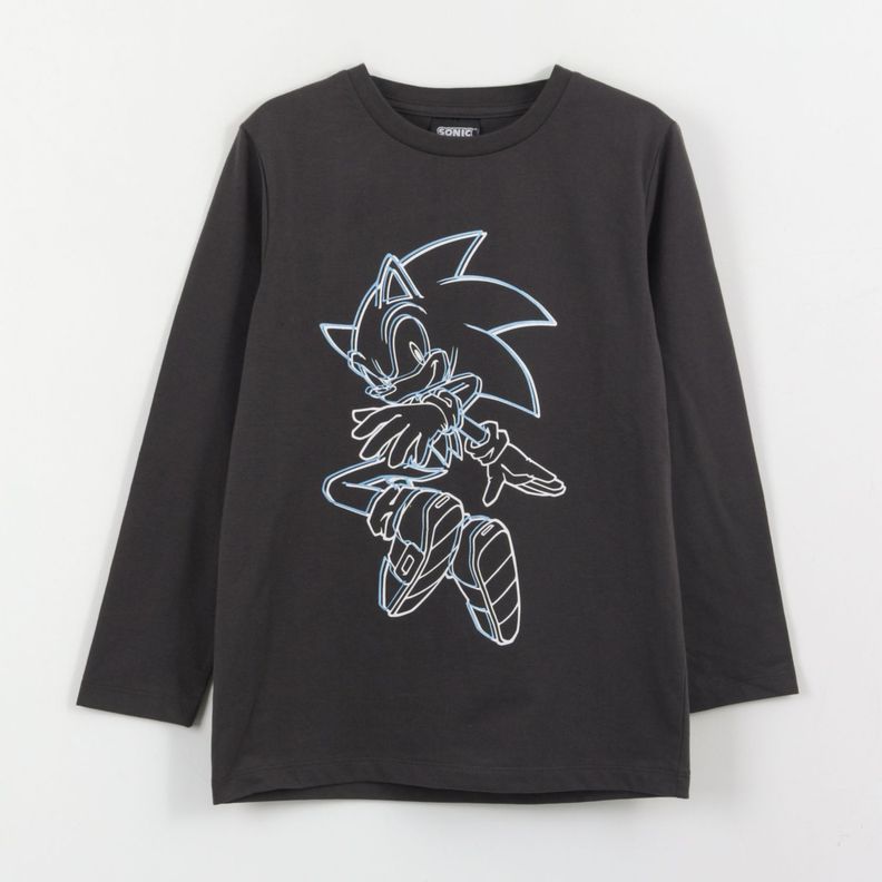 Polera Manga Larga Nino Diseno Lineal Gris Sonic