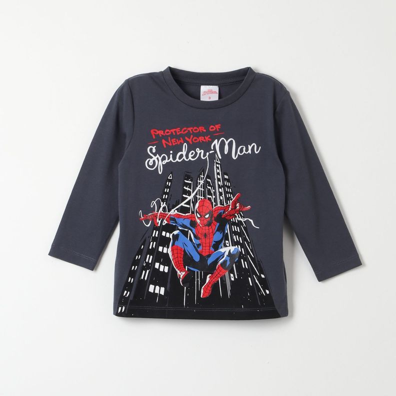 Polera Manga Larga Niño Spiderman Protector Gris Marvel-0