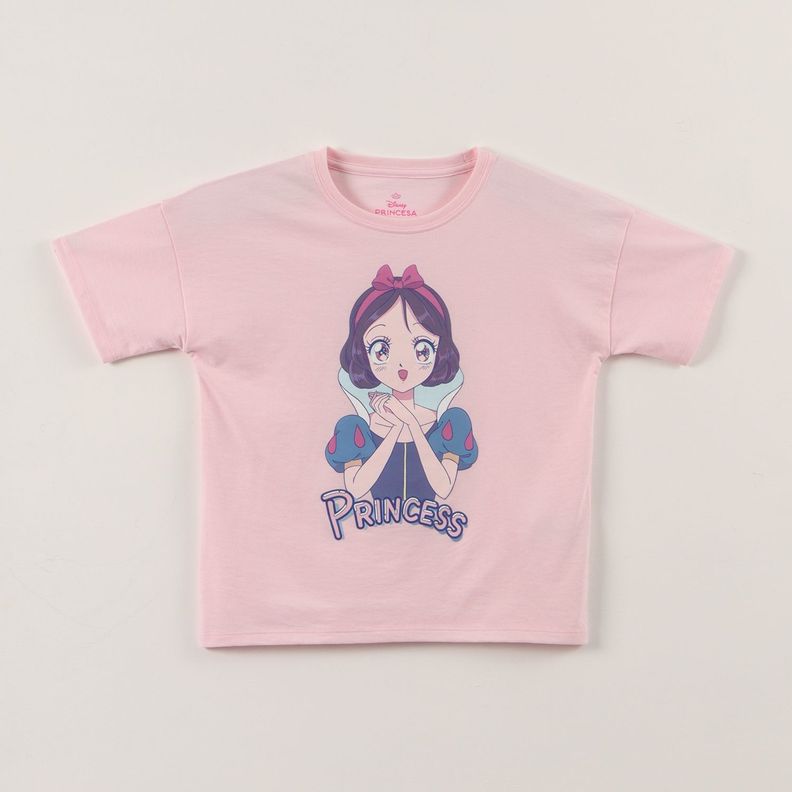Polera Manga Corta Blanca Nieves Niña Princesas Rosado Disney-0