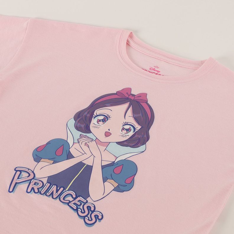 Polera Manga Corta Blanca Nieves Niña Princesas Rosado Disney-1