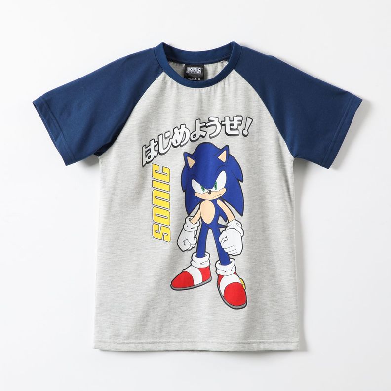 Polera Manga Corta Niño Raglan Gris Sonic-0