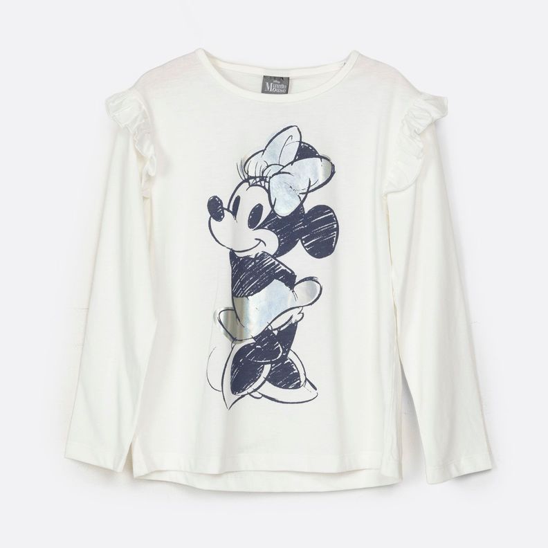 Polera Manga Larga Niña Vuelos Minnie Blanco Disney-2