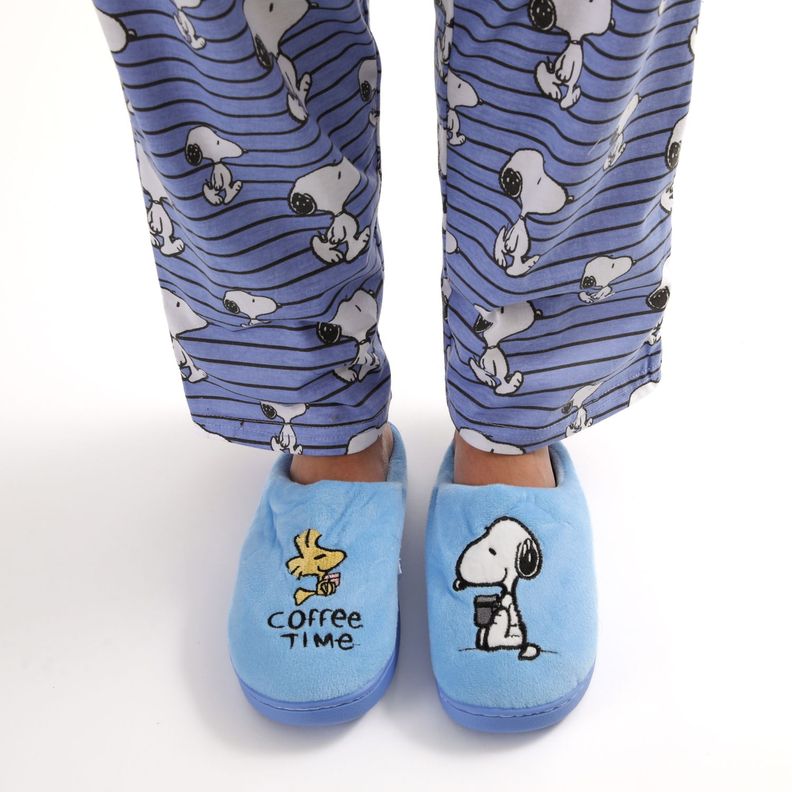 Pantufla Mujer Coffee Time Azul Snoopy-0