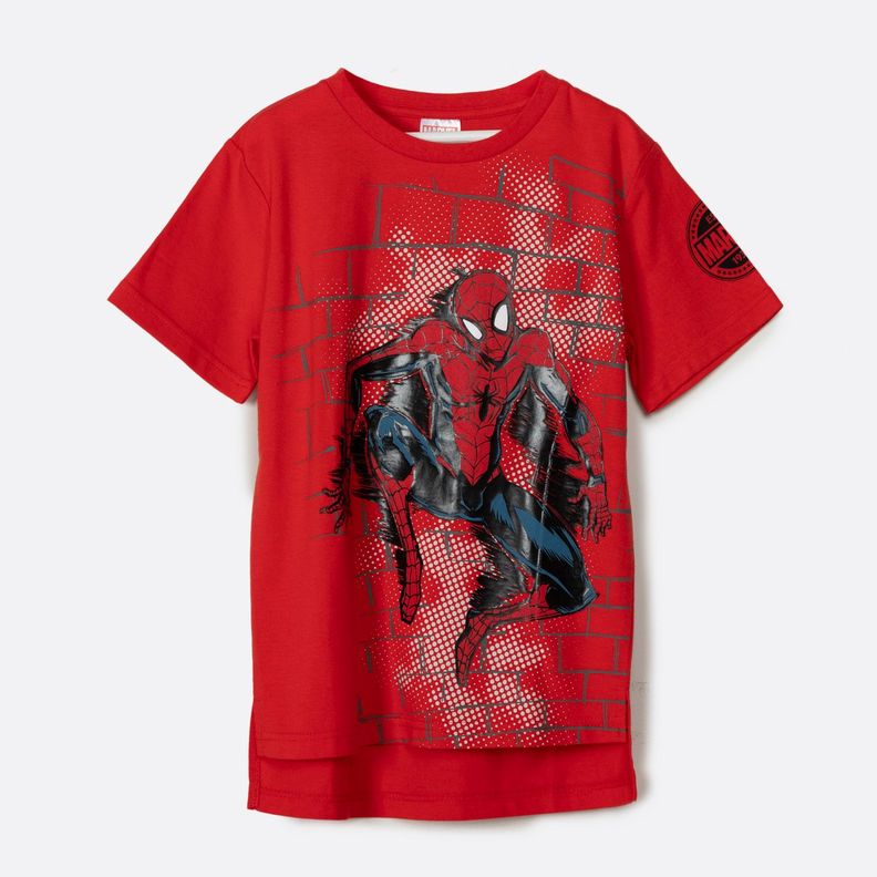 Polera Manga Corta Niño Ladrillos Spiderman Rojo Marvel-0
