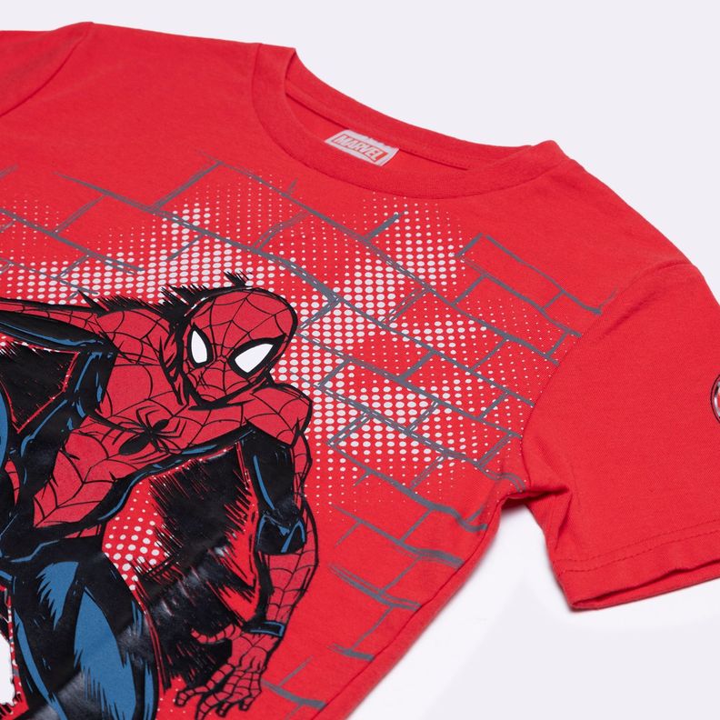 Polera Manga Corta Niño Ladrillos Spiderman Rojo Marvel-2