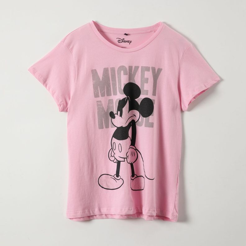 Polera Manga Corta Mujer Ratoncito Enojado Rosado Mickey-0