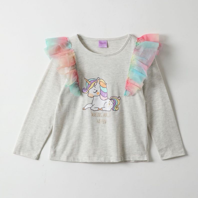 Polera Manga Larga Niña Unicornio Maggic Gris Unicornio-0