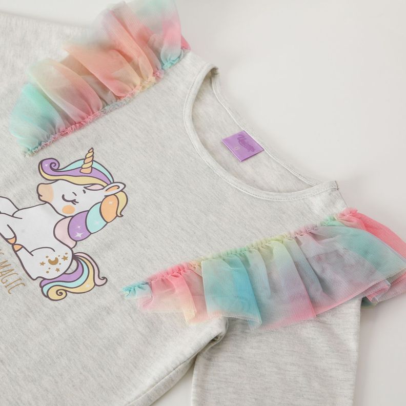Polera Manga Larga Niña Unicornio Maggic Gris Unicornio-1