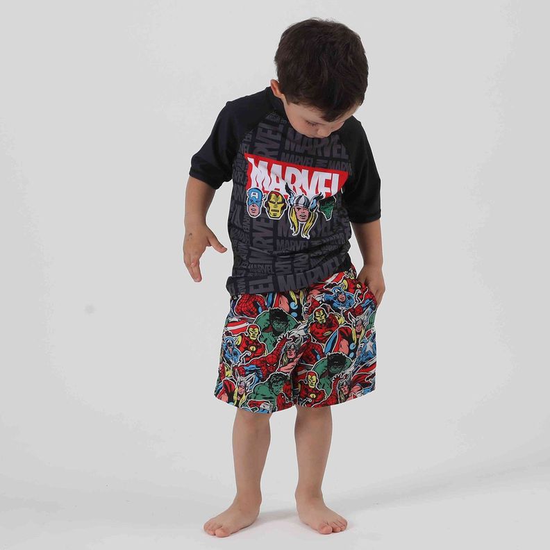 Traje de Baño Niño Full Print Spiderman Negro Marvel-1