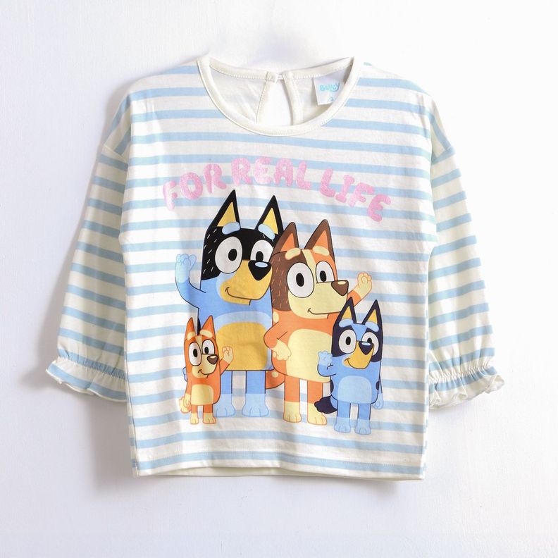 Polera Manga Larga Niña Rayas Family Blanco Bluey