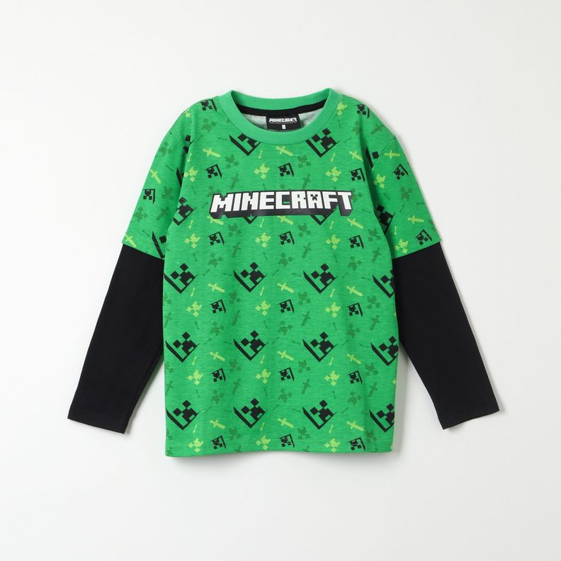 Polera Manga Larga Niño Creepers Faces Verde Minecraft-0
