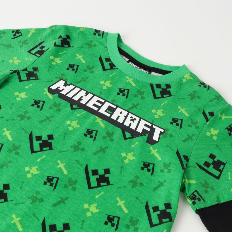 Polera Manga Larga Niño Creepers Faces Verde Minecraft-1