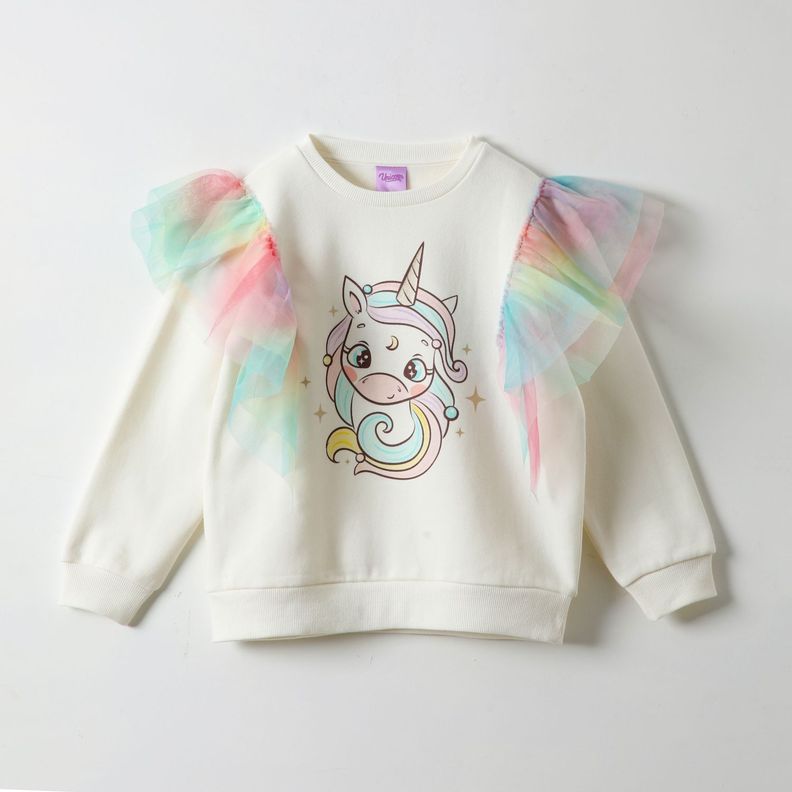 Poleron Cerrado Niña Vuelitos Blanco Unicornio-0
