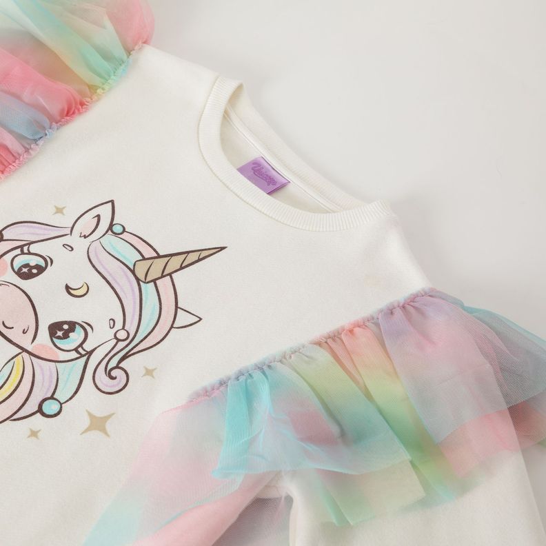 Poleron Cerrado Niña Vuelitos Blanco Unicornio-1