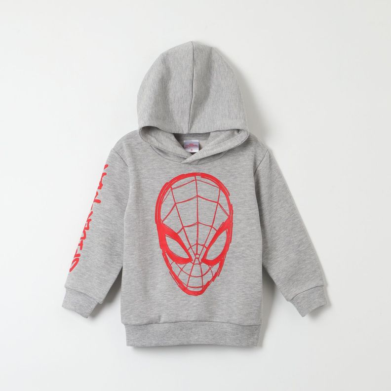 Poleron Cerrado Con Gorro Niño Spiderman Web Gris Marvel-0