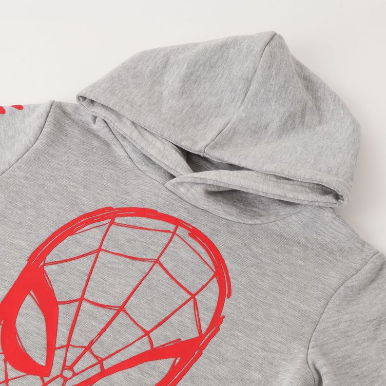 Poleron Cerrado Con Gorro Niño Spiderman Web Gris Marvel-1