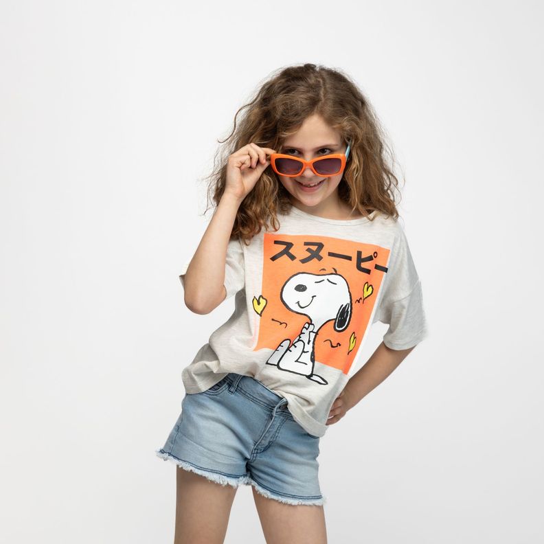 Polera Niña Tres Corazones Gris Snoopy-0