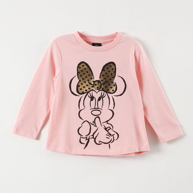 Polera Manga Larga Niña Minnie Glow Rosado Disney-0