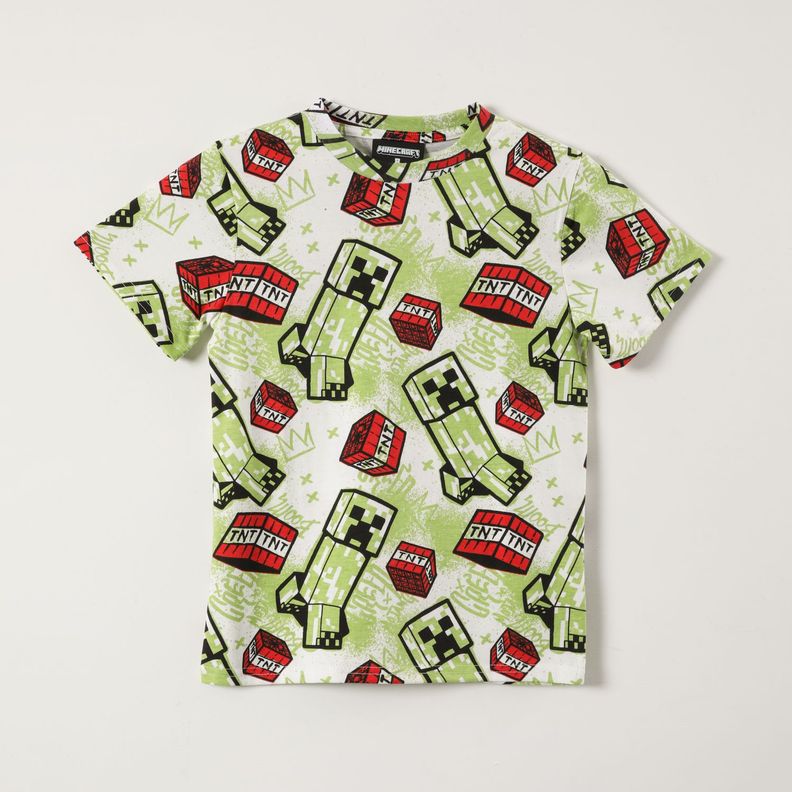 Polera Manga Corta Niño Full Print Verde Minecraft-0