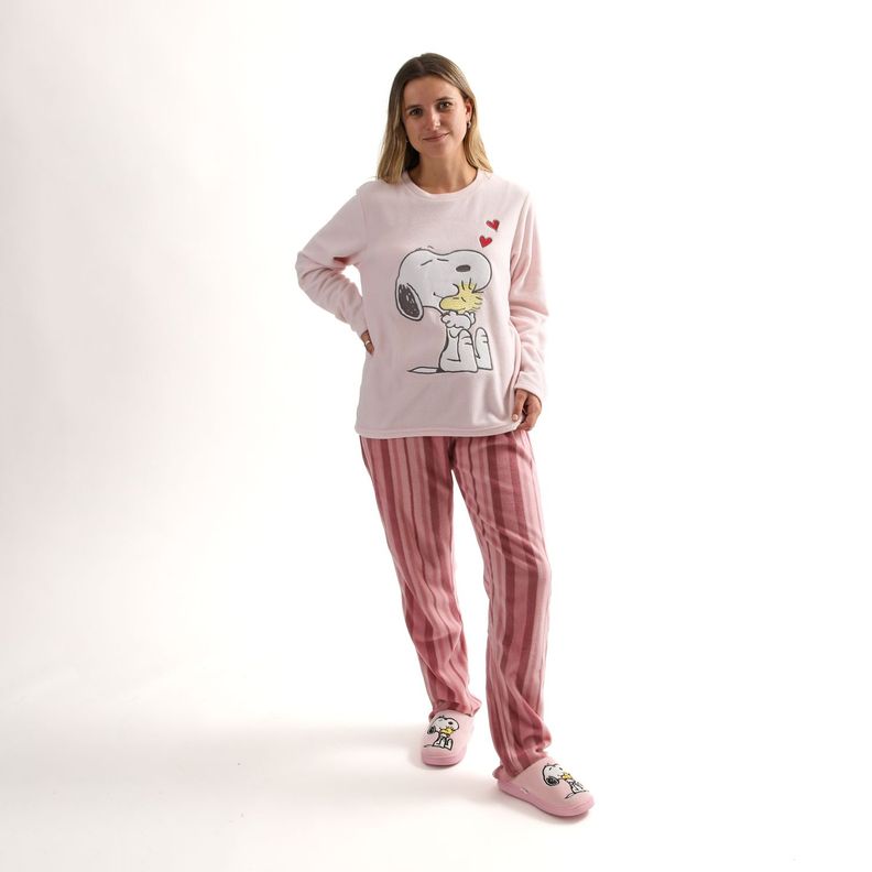 Pijama Polar Mujer Abrazo Rosado Snoopy-0