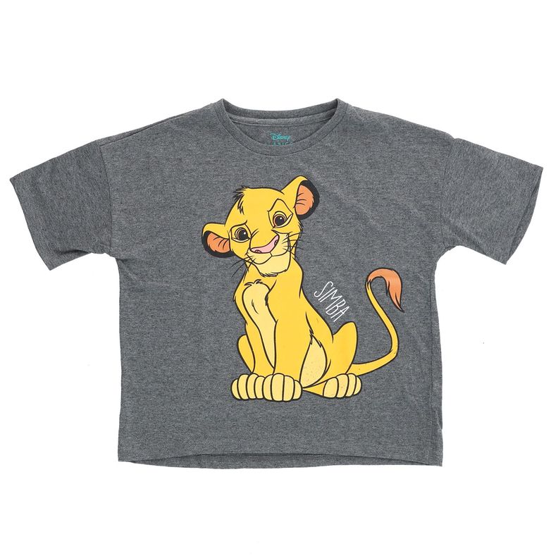Polera Manga Corta Niña Rey León Hello Gris Disney-0