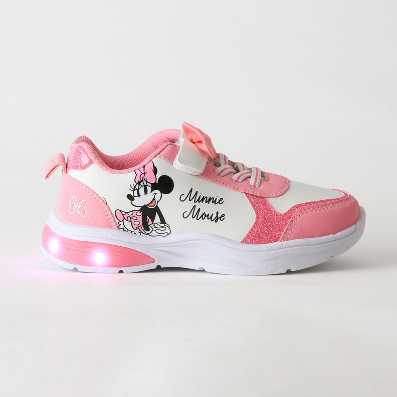 Zapatilla Luces Nina Velcro Mono Minnie Rosado Disney