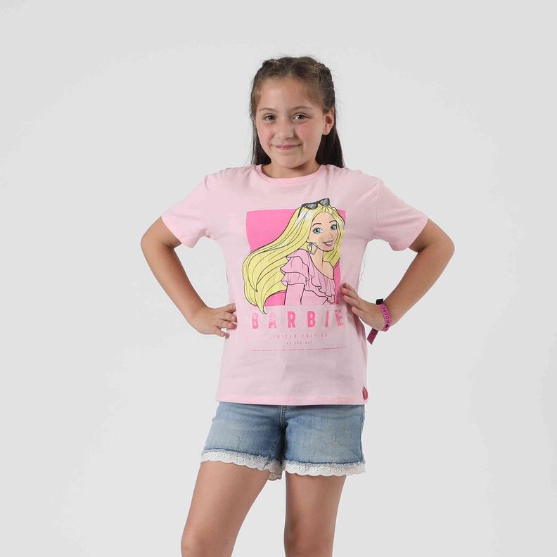 Polera Manga Corta Niña Foto Rosado Barbie-0