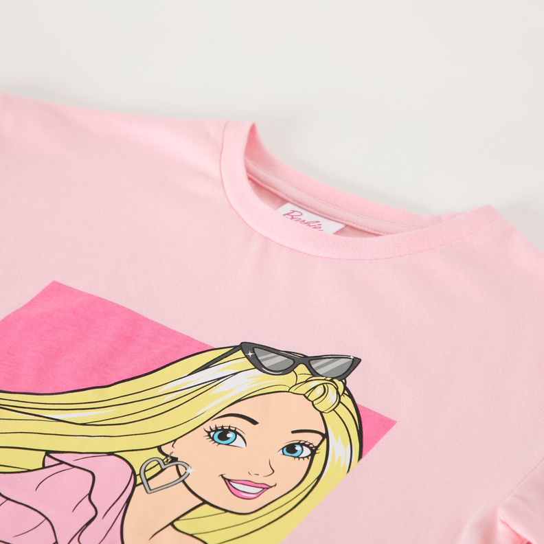 Polera Manga Corta Niña Foto Rosado Barbie-3