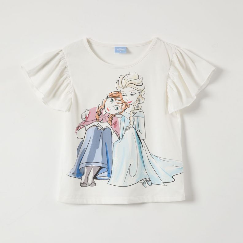 Polera Manga Corta Niña Elsa y Anna Frozen Blanco Disney-0
