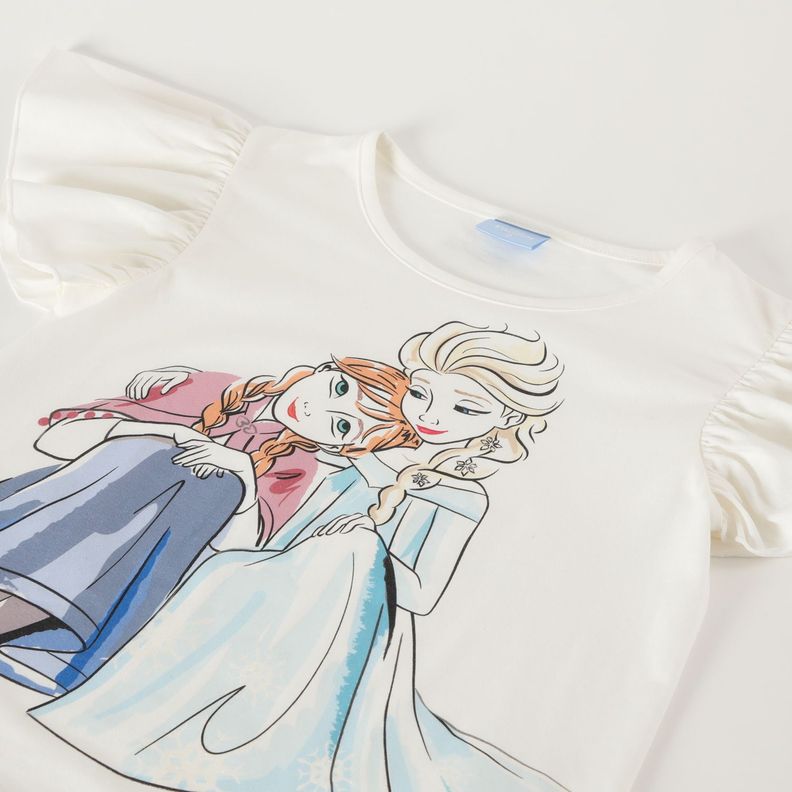 Polera Manga Corta Niña Elsa y Anna Frozen Blanco Disney-2