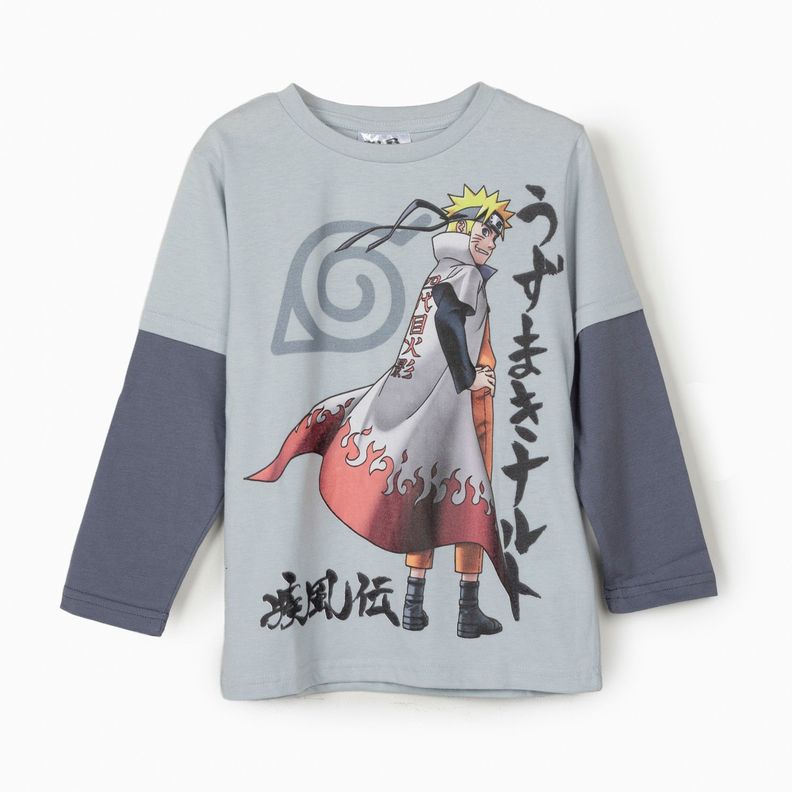 Polera Manga Larga Niño Doble Manga Capa Gris Naruto-0