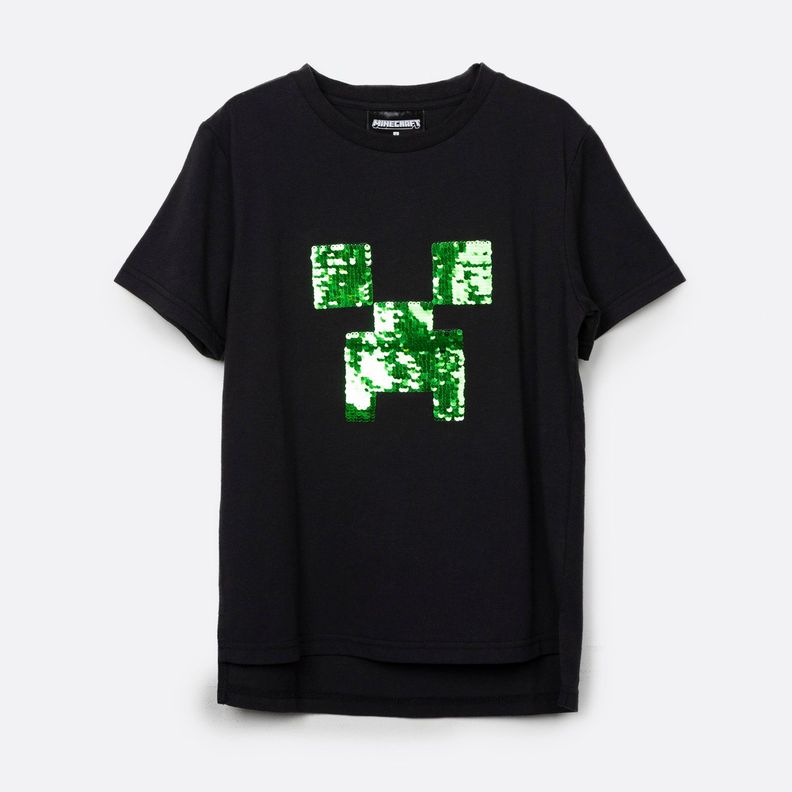Polera Manga Corta Niño Lentejuelas Negro Minecraft-3
