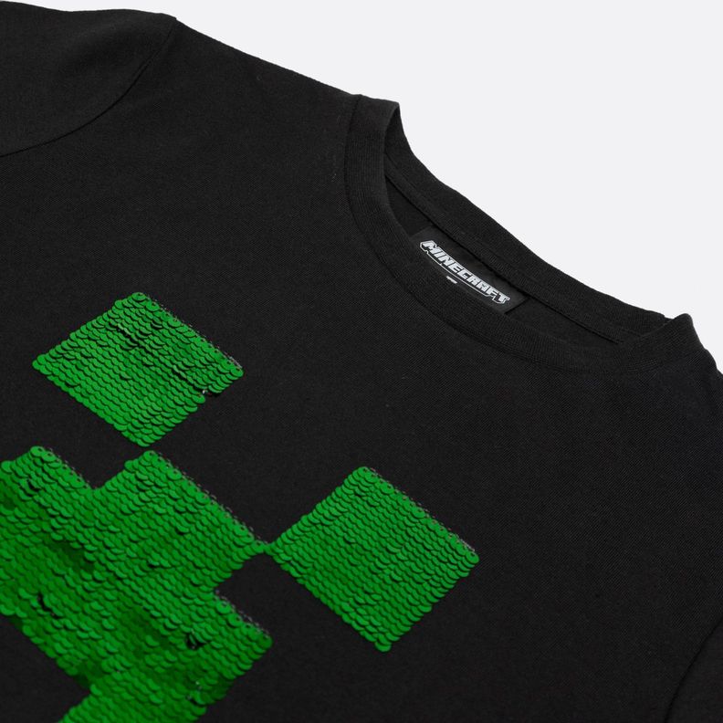 Polera Manga Corta Niño Lentejuelas Negro Minecraft-5