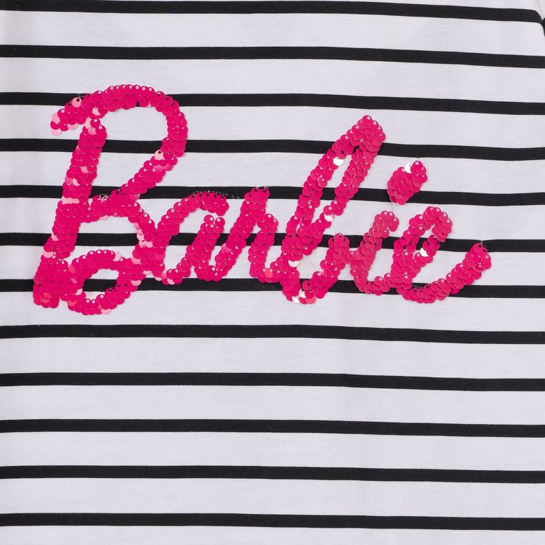 Polera Manga Larga Niña Rayas Blanco Barbie-1