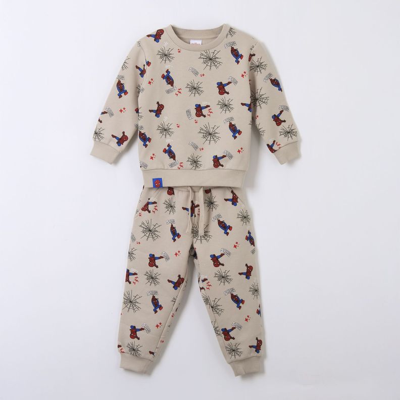 Conjunto Buzo Nino Full Print Spiderman Beige Marvel