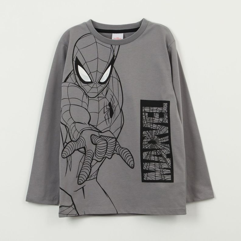 Polera Manga Larga Niño Spiderman Red Web Gris Marvel-0