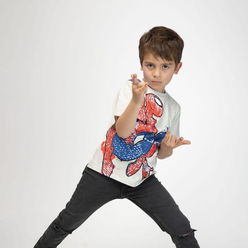 Polera Niño Pose Spiderman Gris Marvel-0