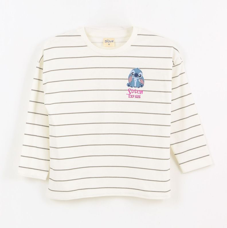Polera Manga Larga Nina Rayas Lilo & Stitch Blanco Disney 4
