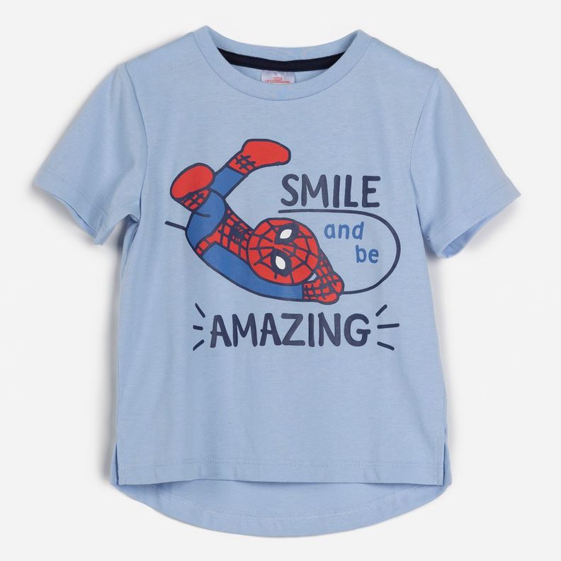 Polera Manga Corta Niño Smile Spiderman Celeste Marvel-0
