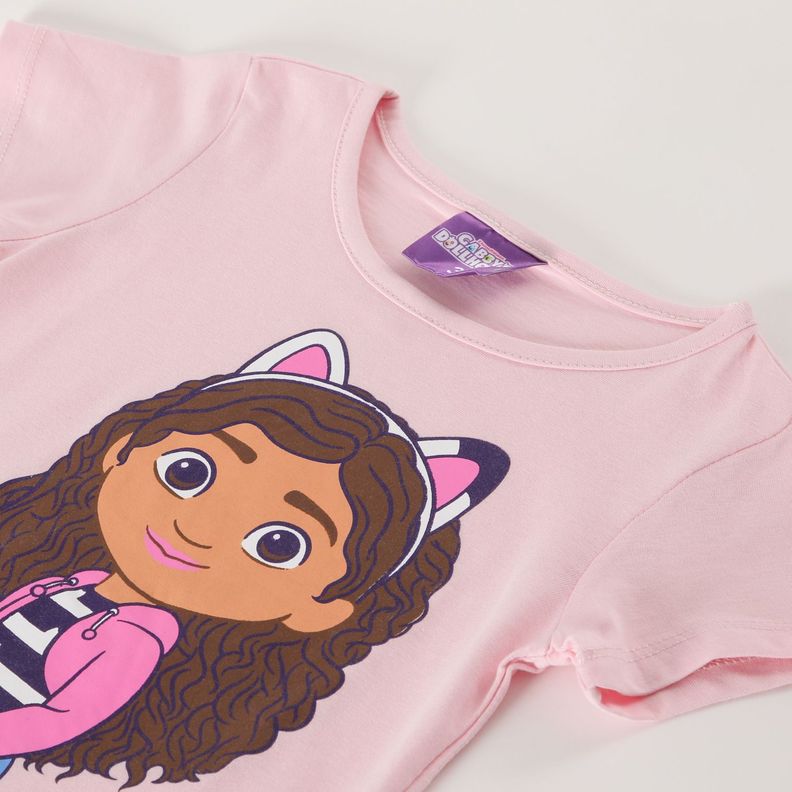Polera Manga Corta Niña Gato Rosado Gabby Doll House-1