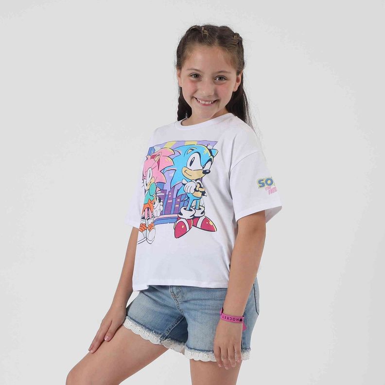 Polera Manga Corta Niña Amy y Sonic Blanco Sonic-0